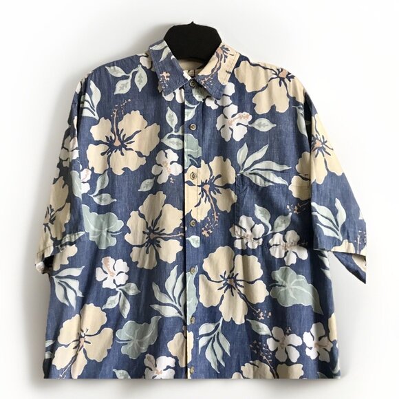 Men’s COOKE STREET Blue Floral Stone Wash Hawaiian Shirt Size 2XL - Picture 3 of 7